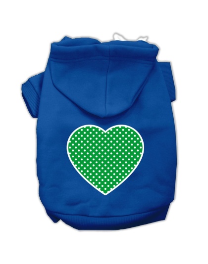 Green Swiss Dot Heart Screen Print Pet Hoodies Blue Size Lg