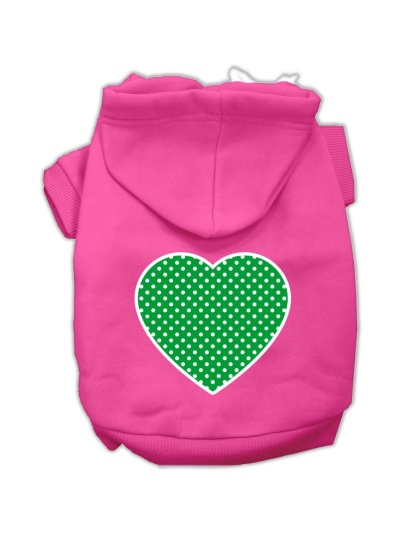 Green Swiss Dot Heart Screen Print Pet Hoodies Bright Pink Size Lg