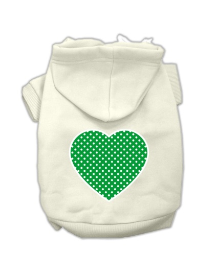 Green Swiss Dot Heart Screen Print Pet Hoodies Cream Size L