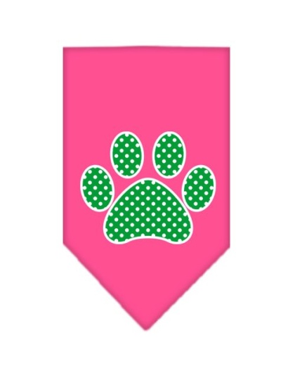 Green Swiss Dot Paw Screen Print Bandana Bright Pink Large