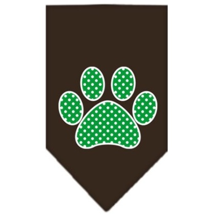 Green Swiss Dot Paw Screen Print Bandana Cocoa Large