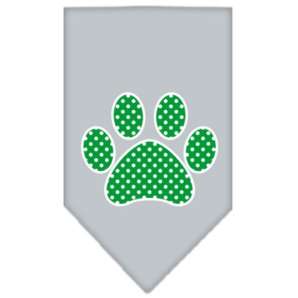 Green Swiss Dot Paw Screen Print Bandana Grey Large