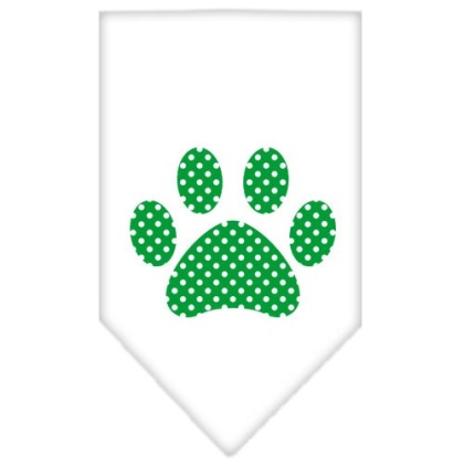 Green Swiss Dot Paw Screen Print Bandana White Large