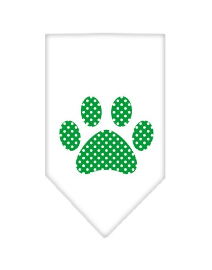 Green Swiss Dot Paw Screen Print Bandana White Large