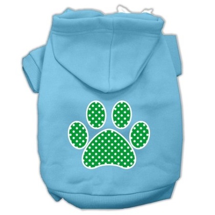 Green Swiss Dot Paw Screen Print Pet Hoodies Baby Blue Size Lg