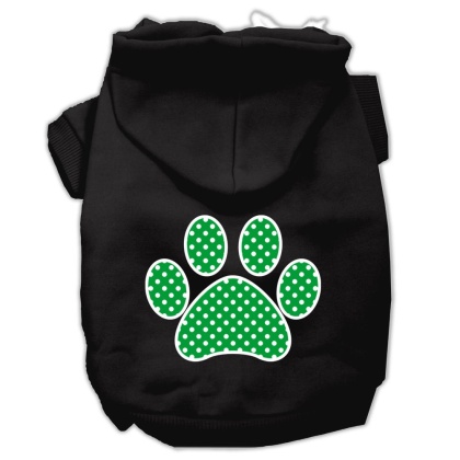 Green Swiss Dot Paw Screen Print Pet Hoodies Black Size Lg