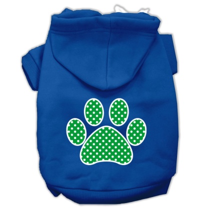 Green Swiss Dot Paw Screen Print Pet Hoodies Blue Size Lg