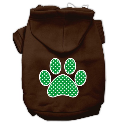 Green Swiss Dot Paw Screen Print Pet Hoodies Brown Size Lg