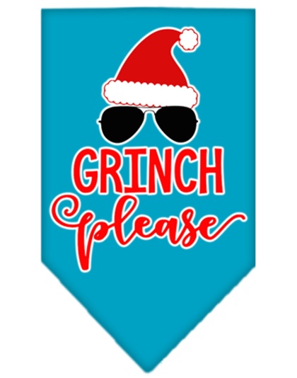 Grinch Please Screen Print Bandana Turquoise Large