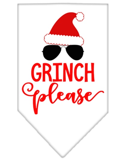 Grinch Please Screen Print Bandana White Large