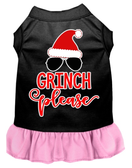 Grinch Please Screen Print Dog Dress Black with Light Pink Lg