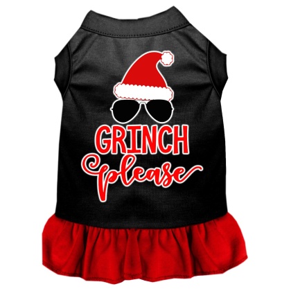 Grinch Please Screen Print Dog Dress Black with Red Lg