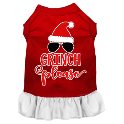 Grinch Please Screen Print Dog Dress Red with White Lg