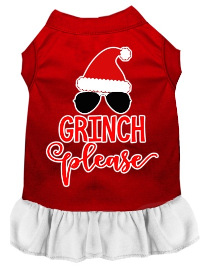 Grinch Please Screen Print Dog Dress Red with White Lg