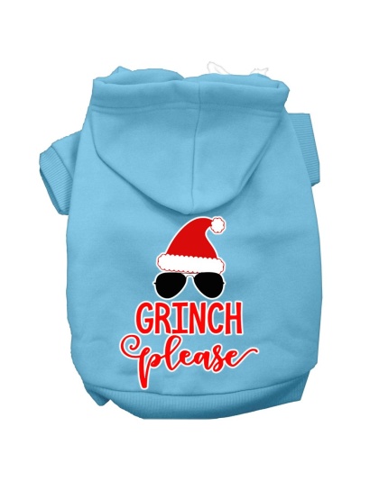 Grinch Please Screen Print Dog Hoodie Baby Blue L