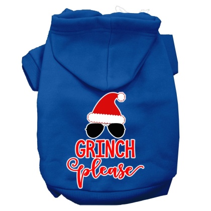 Grinch Please Screen Print Dog Hoodie Blue L