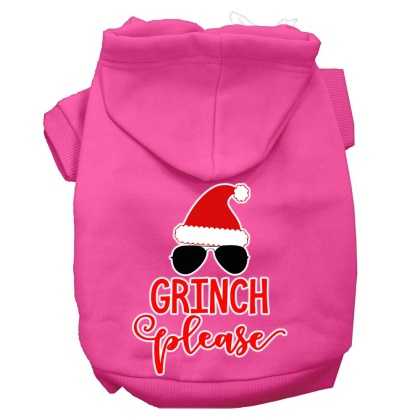 Grinch Please Screen Print Dog Hoodie Bright Pink L