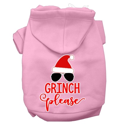 Grinch Please Screen Print Dog Hoodie Light Pink L