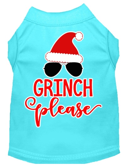 Grinch Please Screen Print Dog Shirt Aqua Lg