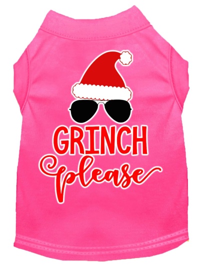 Grinch Please Screen Print Dog Shirt Bright Pink Lg