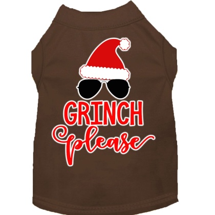 Grinch Please Screen Print Dog Shirt Brown Lg