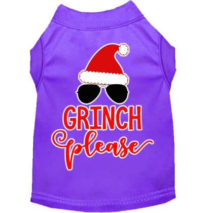 Grinch Please Screen Print Dog Shirt Purple Lg