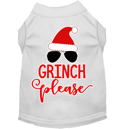 Grinch Please Screen Print Dog Shirt White Lg