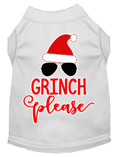 Grinch Please Screen Print Dog Shirt White Lg