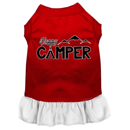 Happy Camper Screen Print Dog Dress Red with White Lg