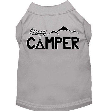 Happy Camper Screen Print Dog Shirt Grey Lg