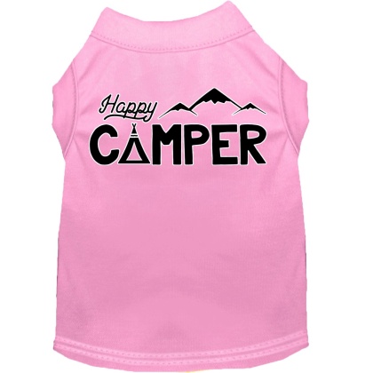 Happy Camper Screen Print Dog Shirt Light Pink Lg