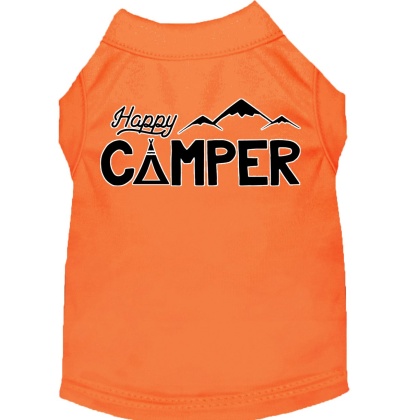 Happy Camper Screen Print Dog Shirt Orange Lg