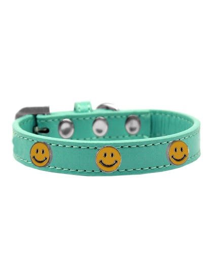 Happy Face Widget Dog Collar Aqua Size 10