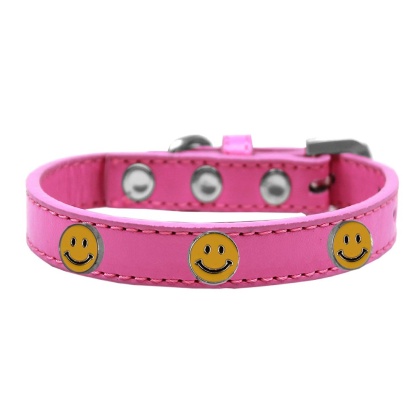 Happy Face Widget Dog Collar Bright Pink Size 10