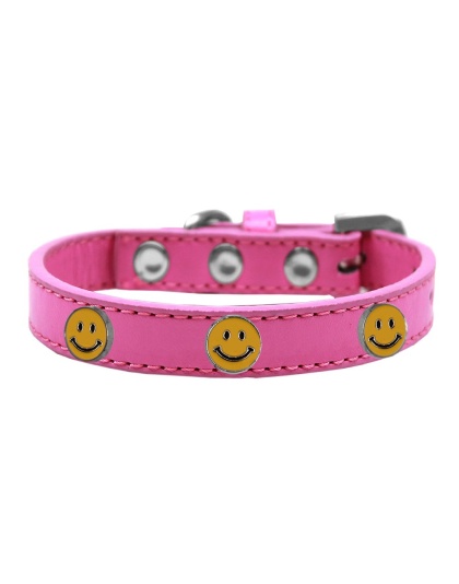 Happy Face Widget Dog Collar Bright Pink Size 10