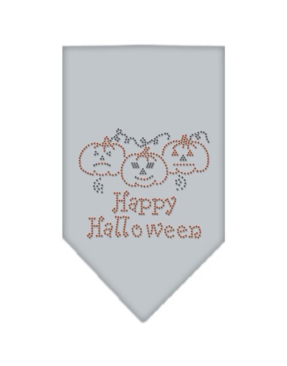 Happy Halloween Rhinestone Bandana Grey Large