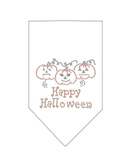 Happy Halloween Rhinestone Bandana White Large