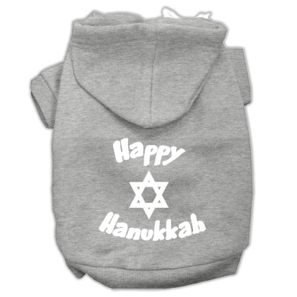 Happy Hanukkah Screen Print Pet Hoodies Grey Size Lg