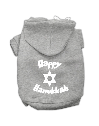 Happy Hanukkah Screen Print Pet Hoodies Grey Size Lg