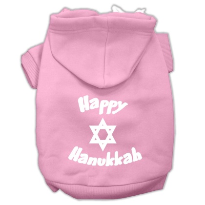 Happy Hanukkah Screen Print Pet Hoodies Light Pink Size Lg