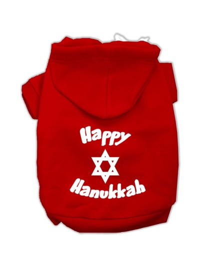 Happy Hanukkah Screen Print Pet Hoodies Red Size Lg