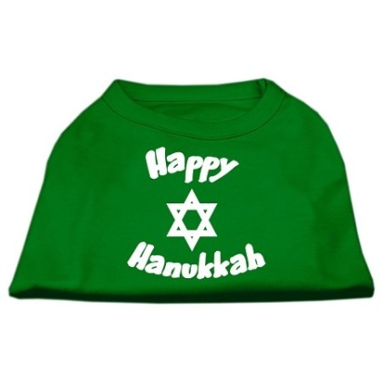 Happy Hanukkah Screen Print Shirt Emerald Green Lg