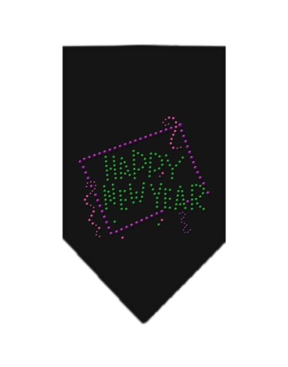 Happy New Year Rhinestone Bandana Black Large