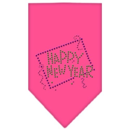 Happy New Year Rhinestone Bandana Bright Pink Large