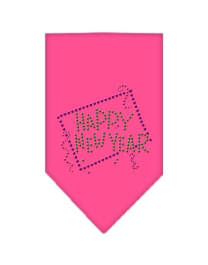 Happy New Year Rhinestone Bandana Bright Pink Large