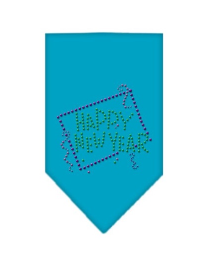 Happy New Year Rhinestone Bandana Turquoise Large