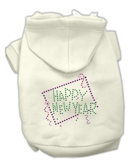 Happy New Year Rhinestone Hoodies Cream L