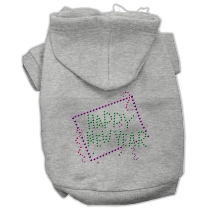 Happy New Year Rhinestone Hoodies Grey L