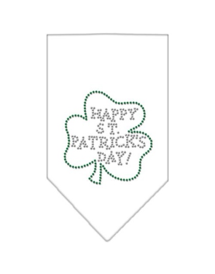 Happy St Patrick's Day Rhinestone Bandana White Large