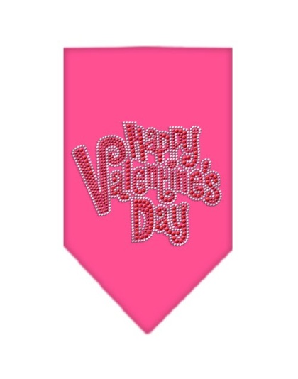 Happy Valentines Day Rhinestone Bandana Bright Pink Large